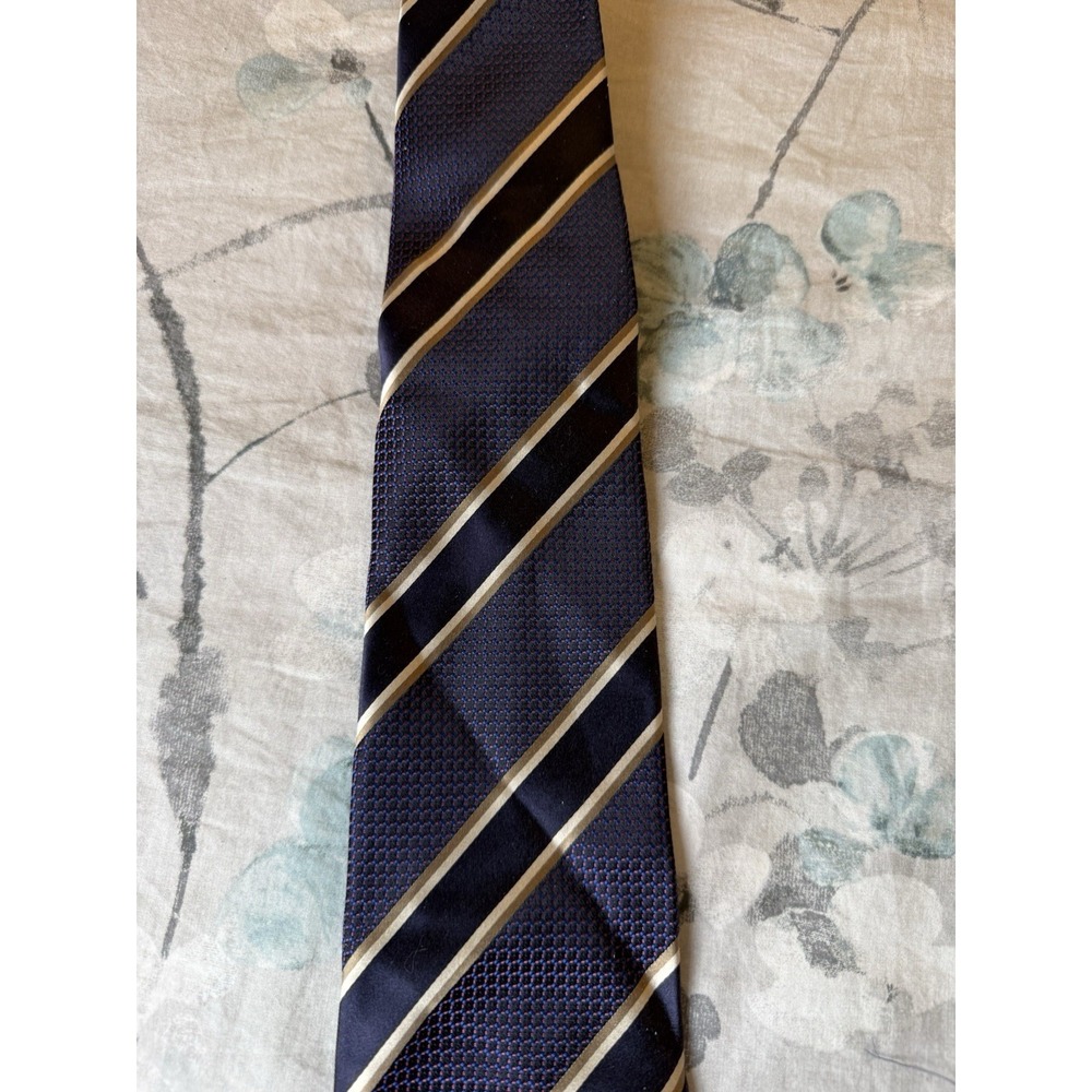 Burberry London 100% Silk Tie Mens Burgundy Blue Striped Regimental Made Italy - Picture 3 of 11